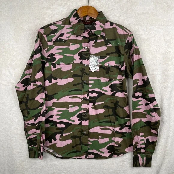 Walls Cowgirl Ranch Wear Women Small Camo Pink Pearl Snap Western Bling NWT - Picture 1 of 13